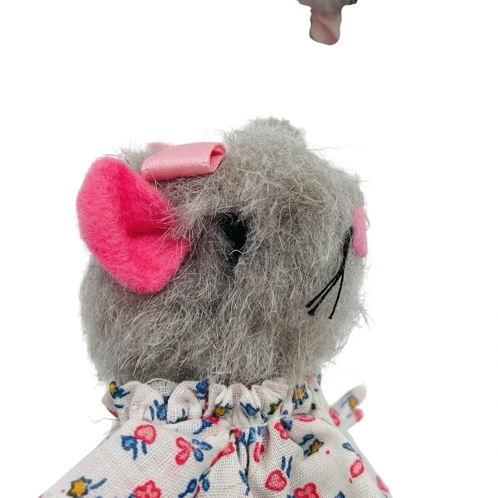 Vintage Handmade Fuzzy Grey Mouse Couple Plush Figurines Wedding Set 3.5‎ Inch